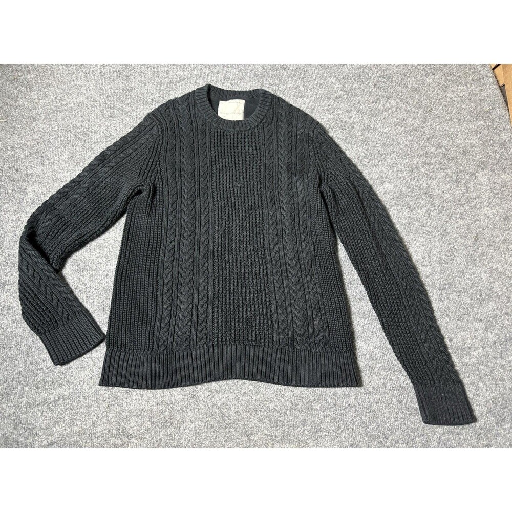 Banana Republic Sweater Mens M Black Supima Cotton Cable Knit Crew Pullover
